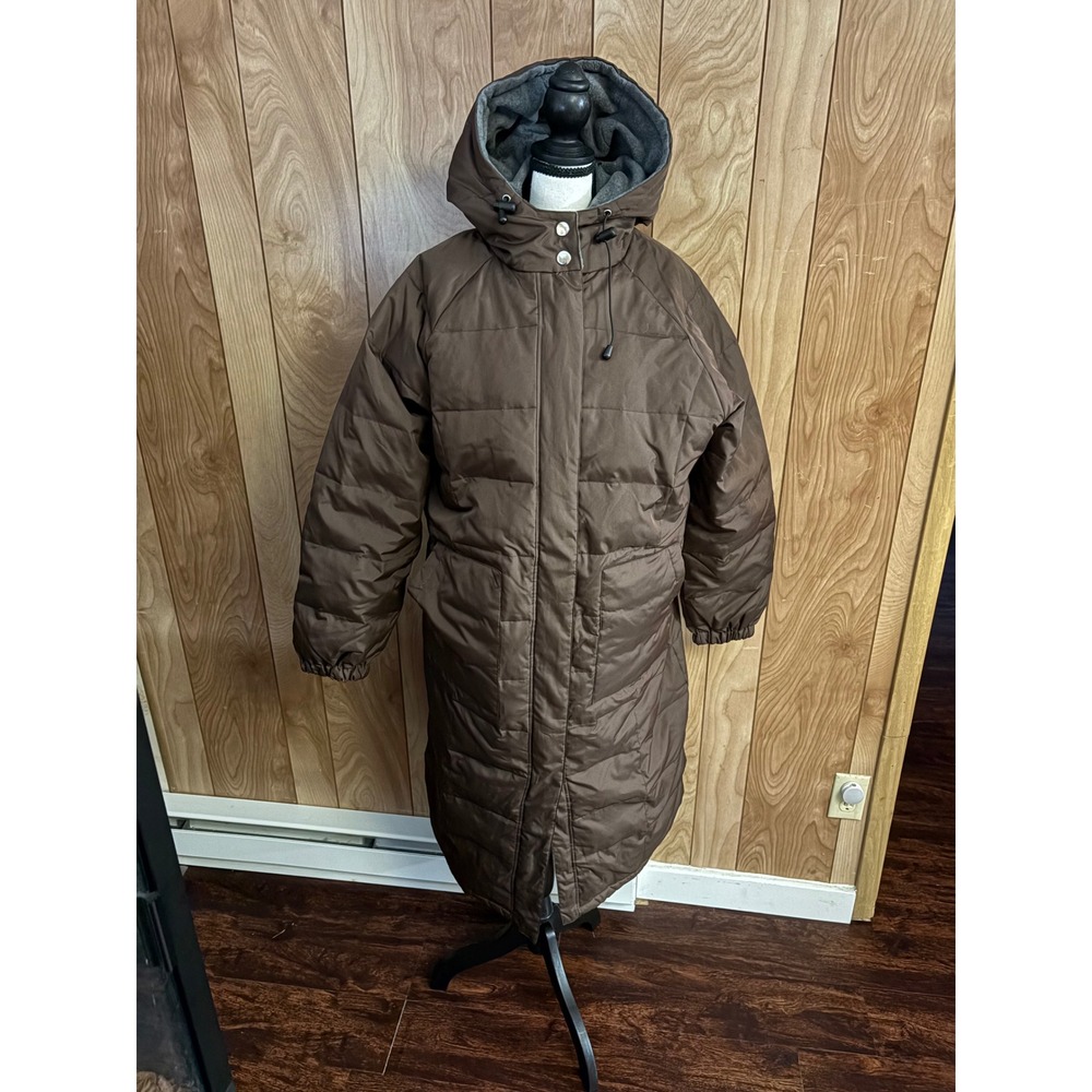 Centigrade Outerwear Brown Long Puffer Coat Down Feather Fill Hooded Parka Large